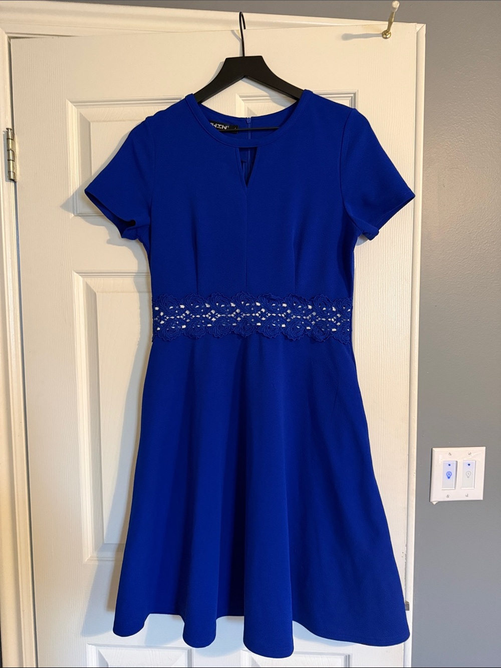 Classic Royal Blue Fit & Flare Dress with Lace Waist with Pockets
